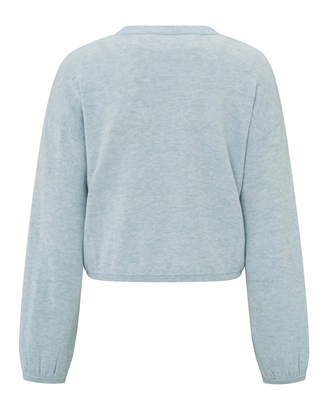 Jumper stickad gråblå melerad dragsko i midjan - 5