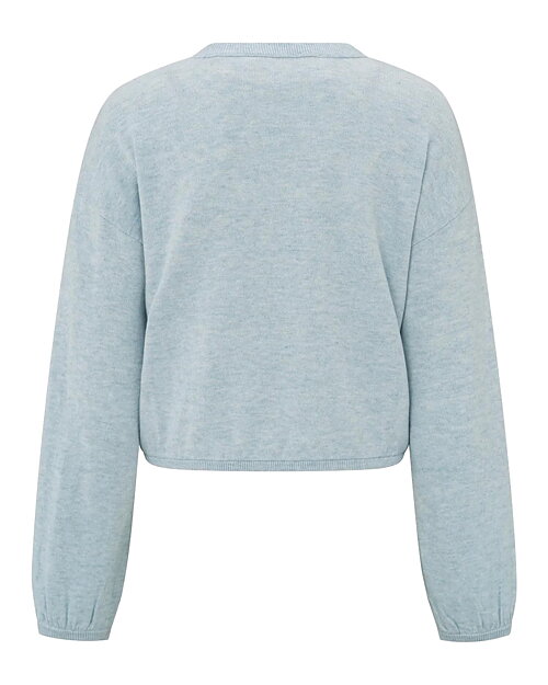 Jumper stickad gråblå melerad dragsko i midjan - 5