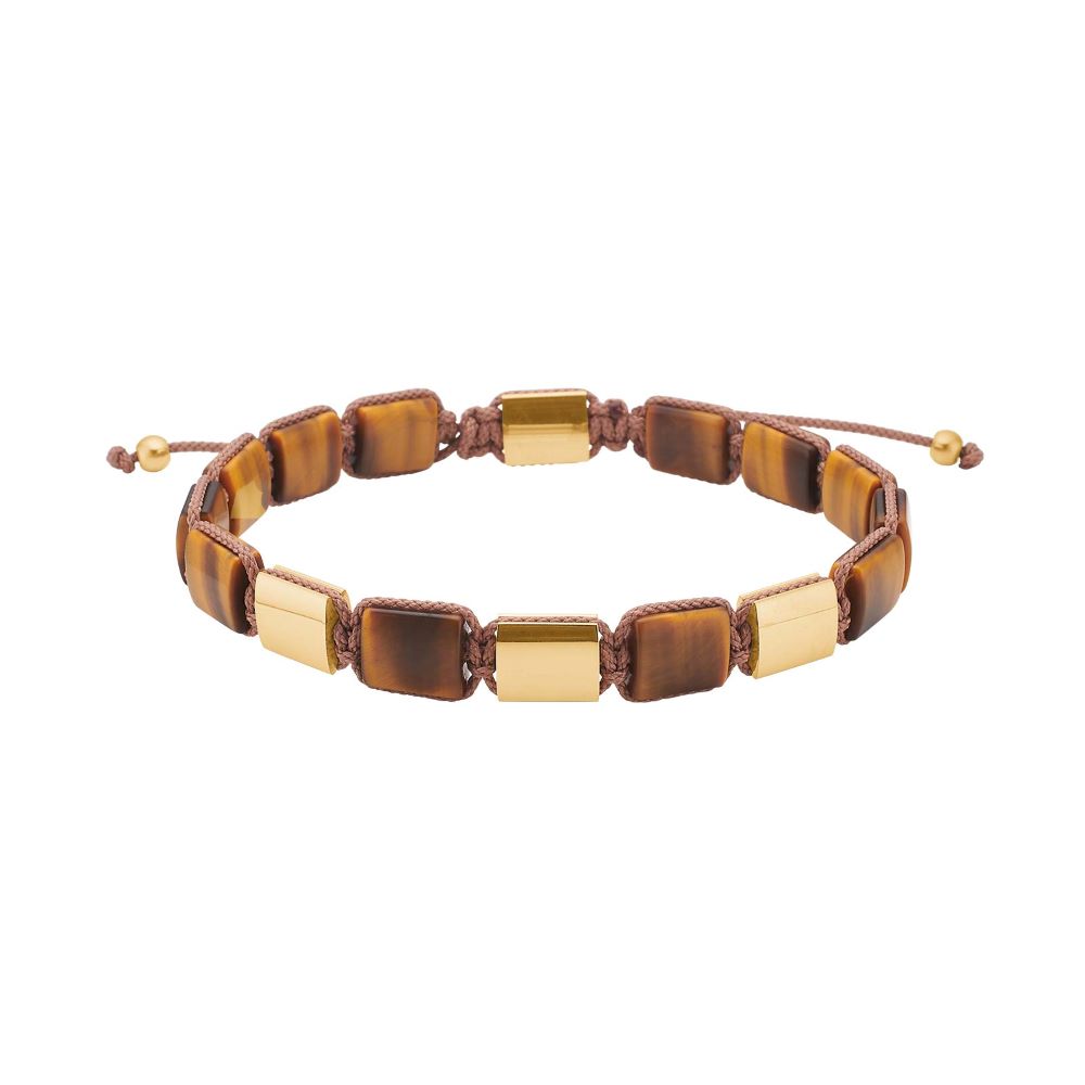 Son of Noa armband gul tigeröga och förgyllt stål