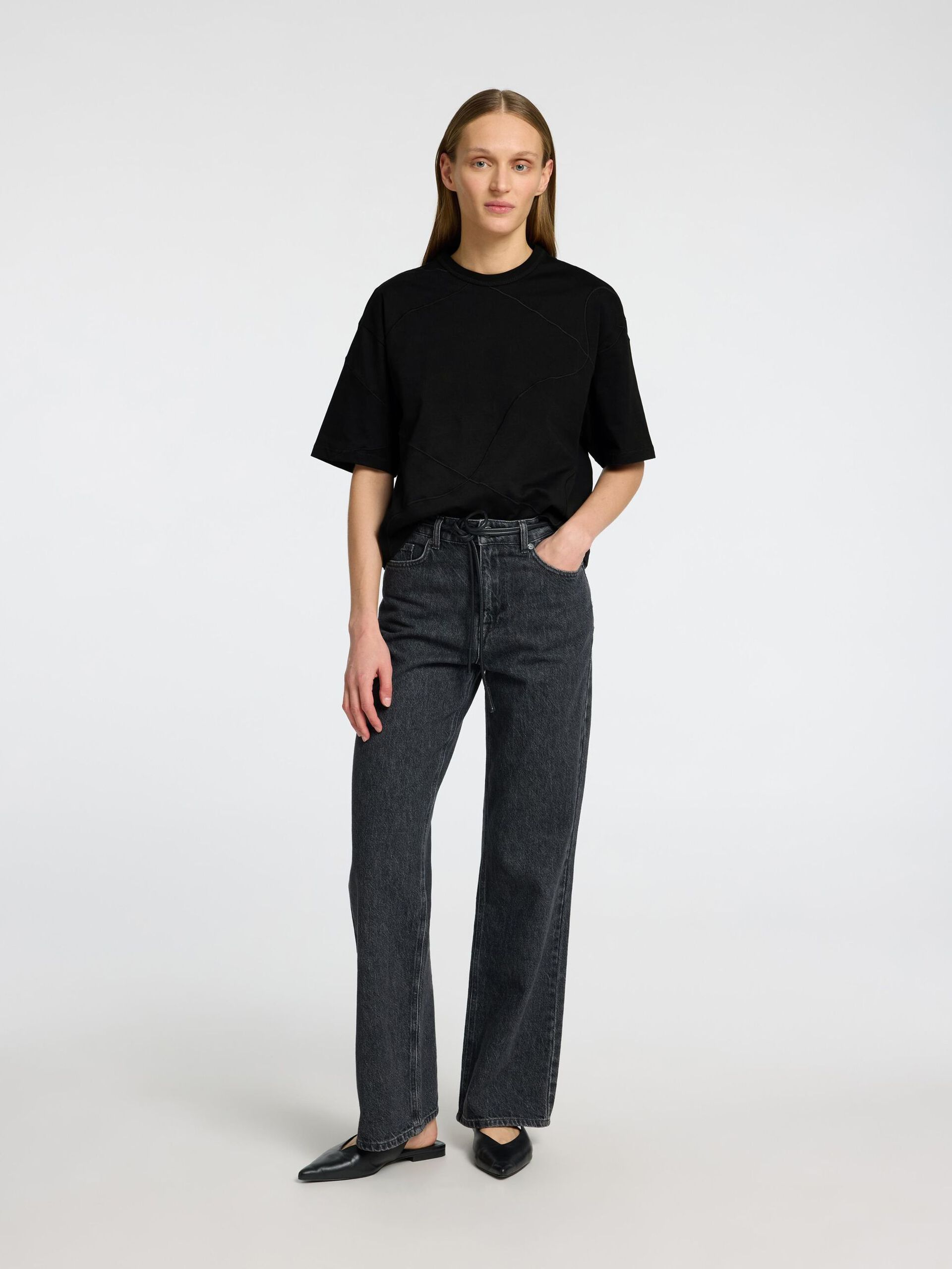 Selected Femme Embroidered T-shirt Black - 2
