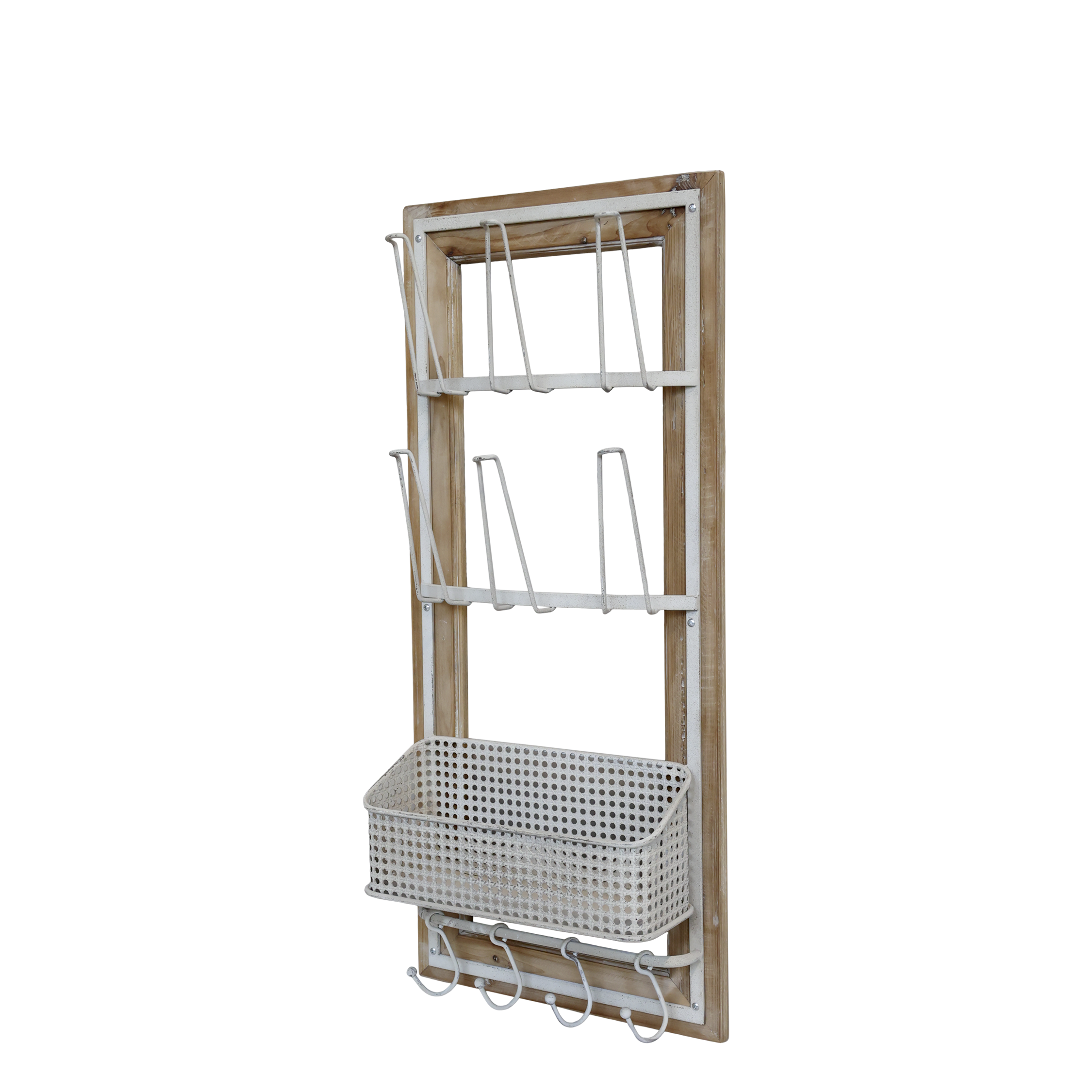 Hållare med krokar och korg - Hållare - H90/L40/B15 cm - Antik Creme - 2