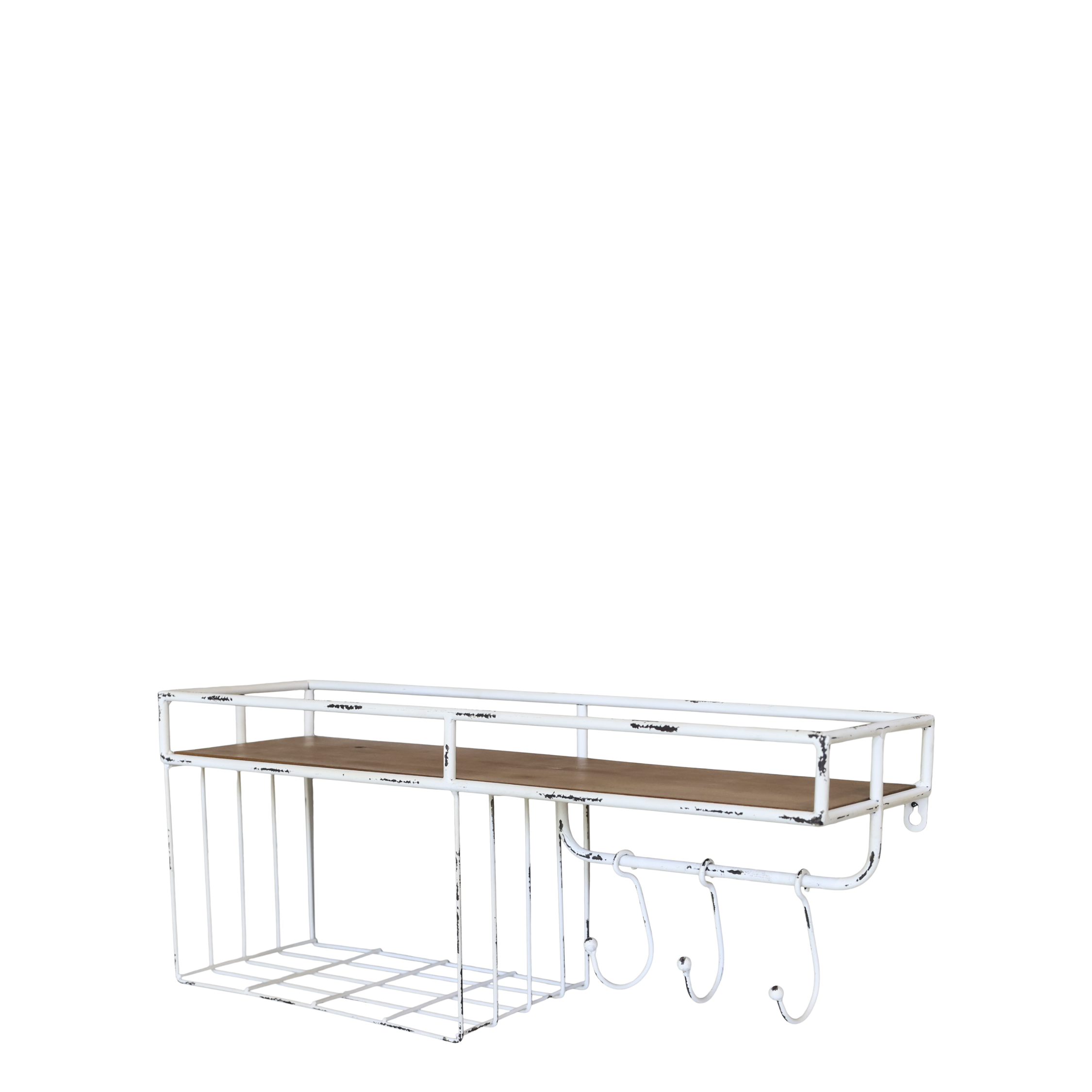 Hylla med krokar - Hylla - H24/L58/B18 cm - Antik Creme - 2