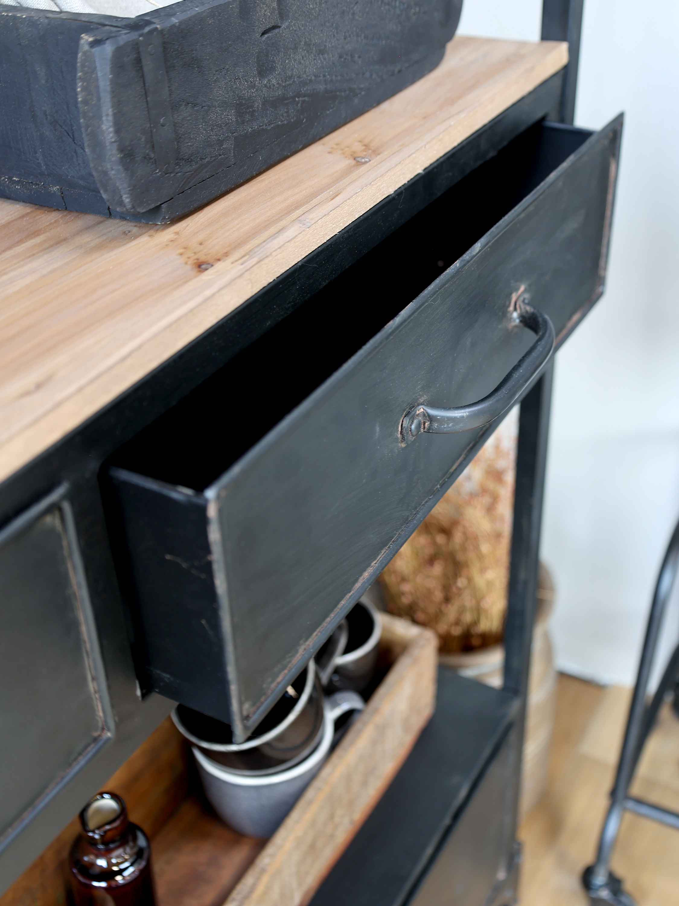 Bookcase on wheels with drawers - Shelf - H200/L91.5/W42 cm - Antique Black - 5