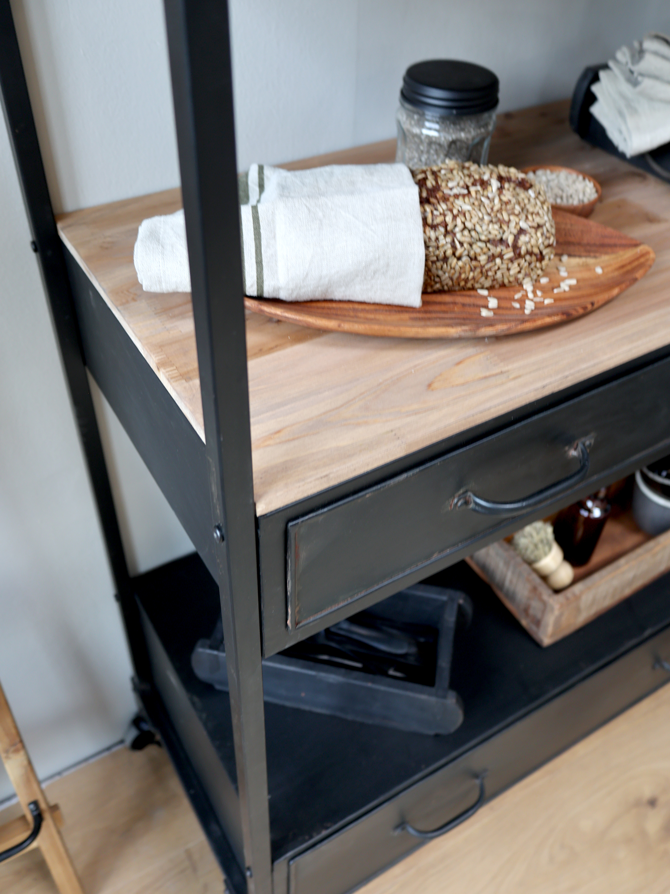 Bookcase on wheels with drawers - Shelf - H200/L91.5/W42 cm - Antique Black - 4