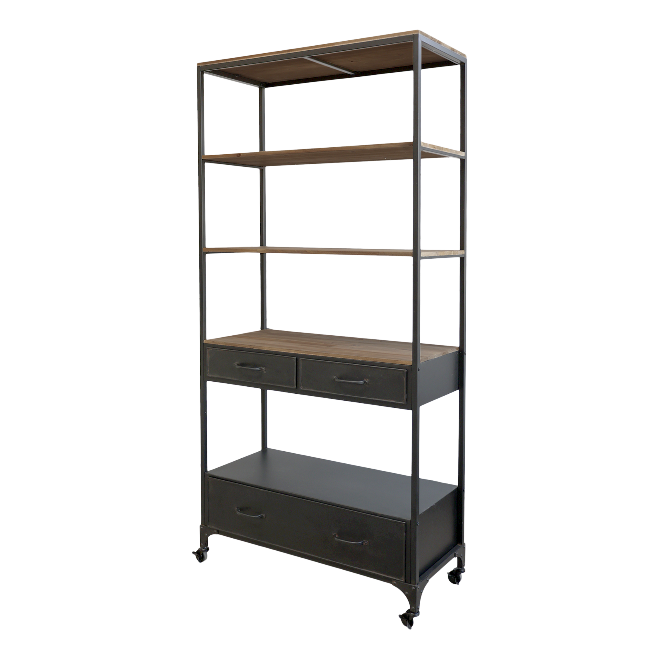 Bookcase on wheels with drawers - Shelf - H200/L91.5/W42 cm - Antique Black - 2