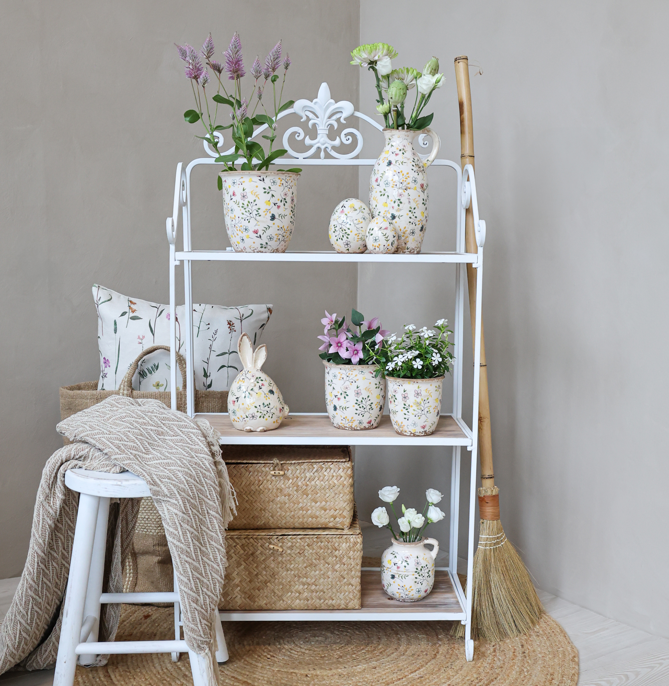 Bokhylla med 3 trähyllor - Bokhylla - H120/L63/B34 cm - Antikvit
