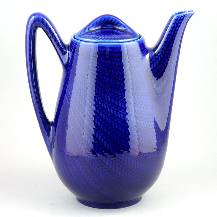 Hertha Bengtsson (Blå Eld 1950) Blue Modern Coffee Pot with Fish Scale Relief 22 cm