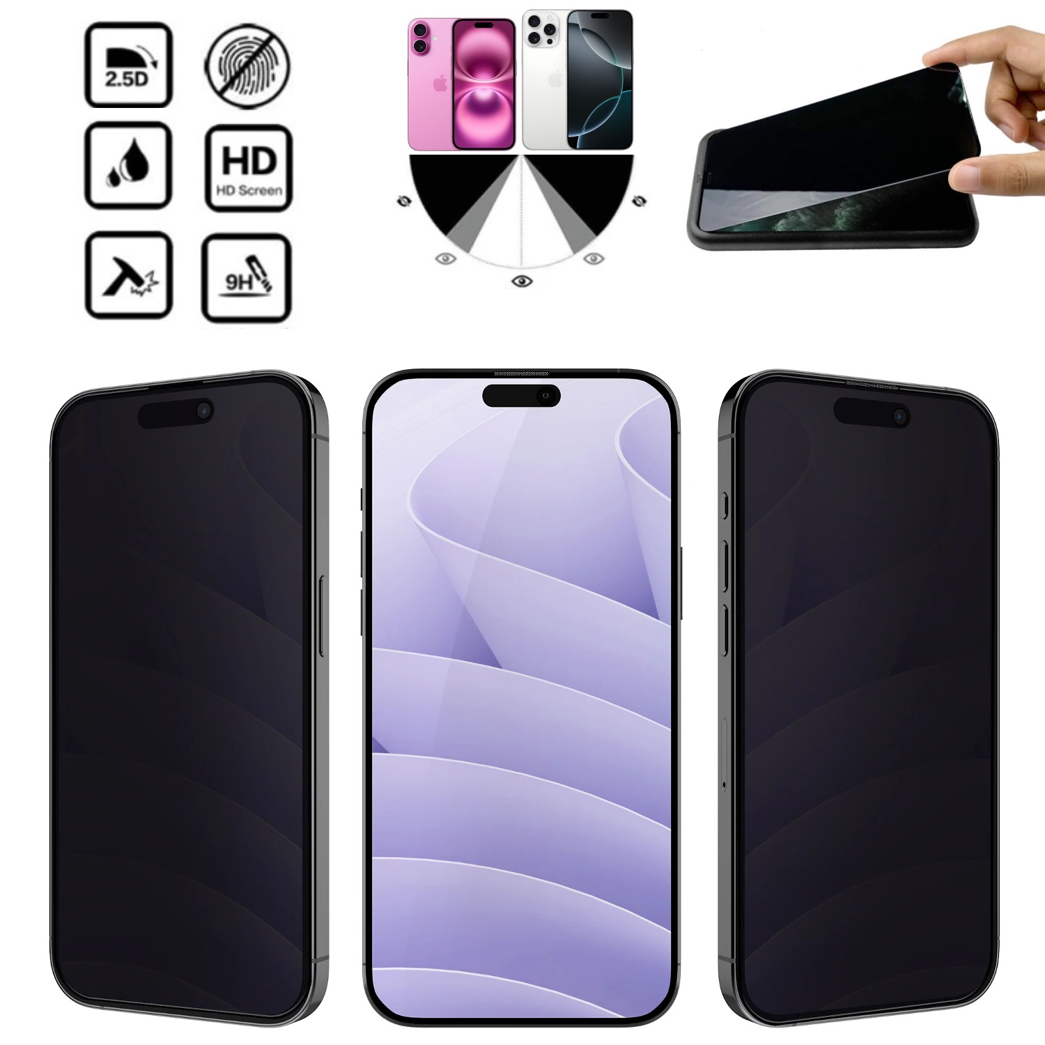 Iphone 16 Pro/ProMax/Plus/skal skärmskydd privacy -