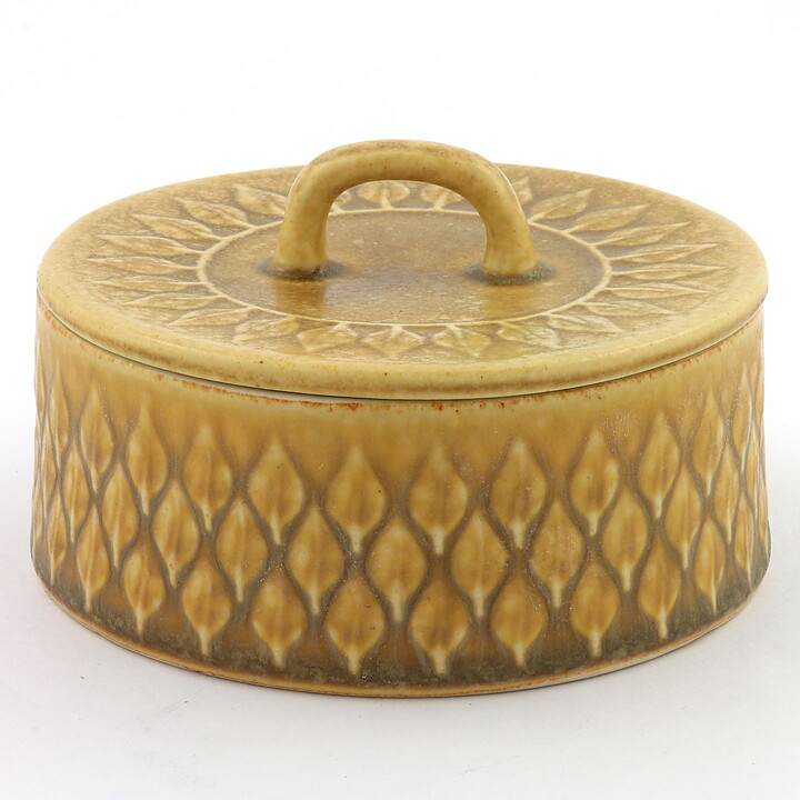 Jens Quistgaard (Relief 1959) Beige Sugar Bowl with Leaf Pattern 12 cm