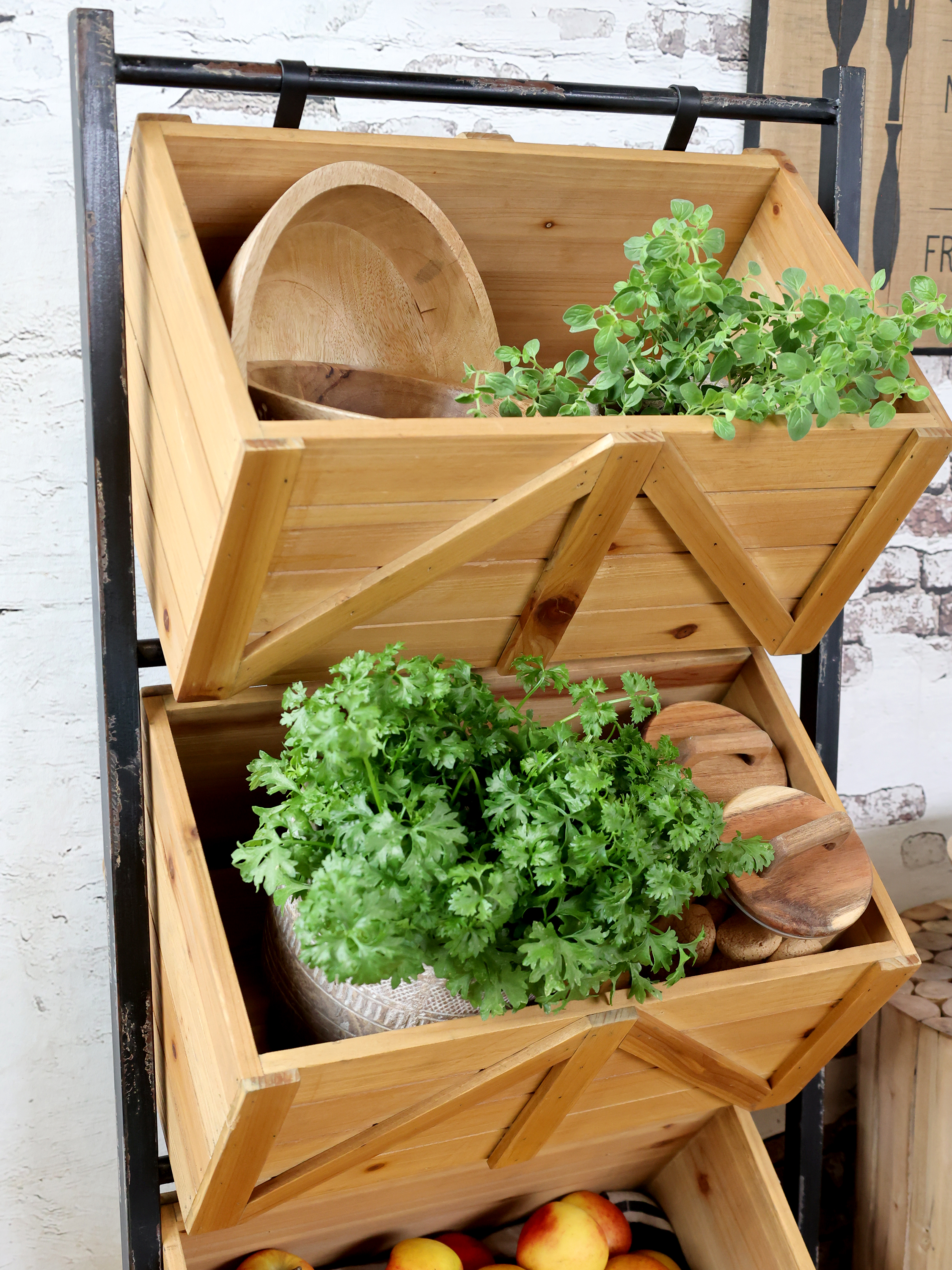 Holder with 3 wooden boxes - H104/L50/W34 cm - Natural - 5