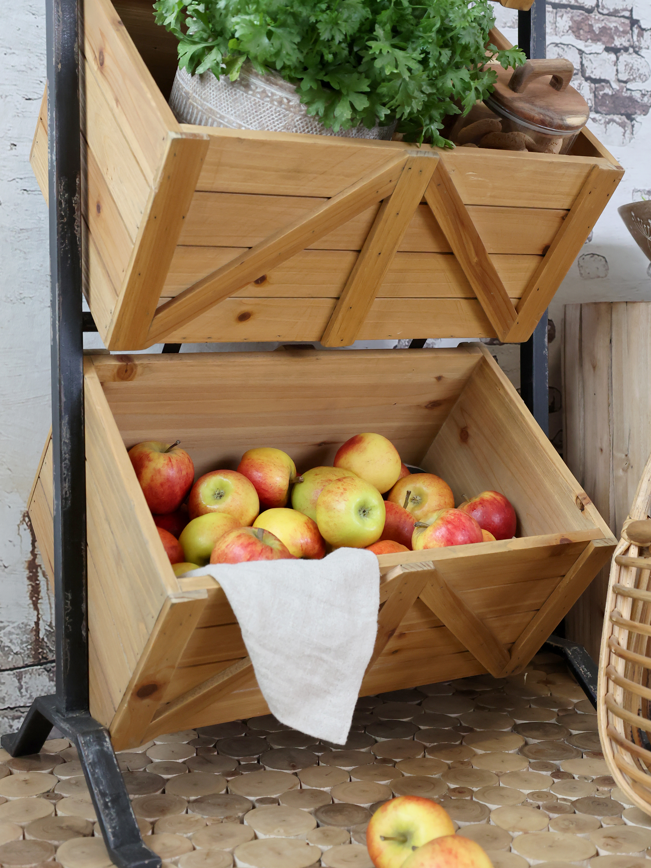 Holder with 3 wooden boxes - H104/L50/W34 cm - Natural - 7