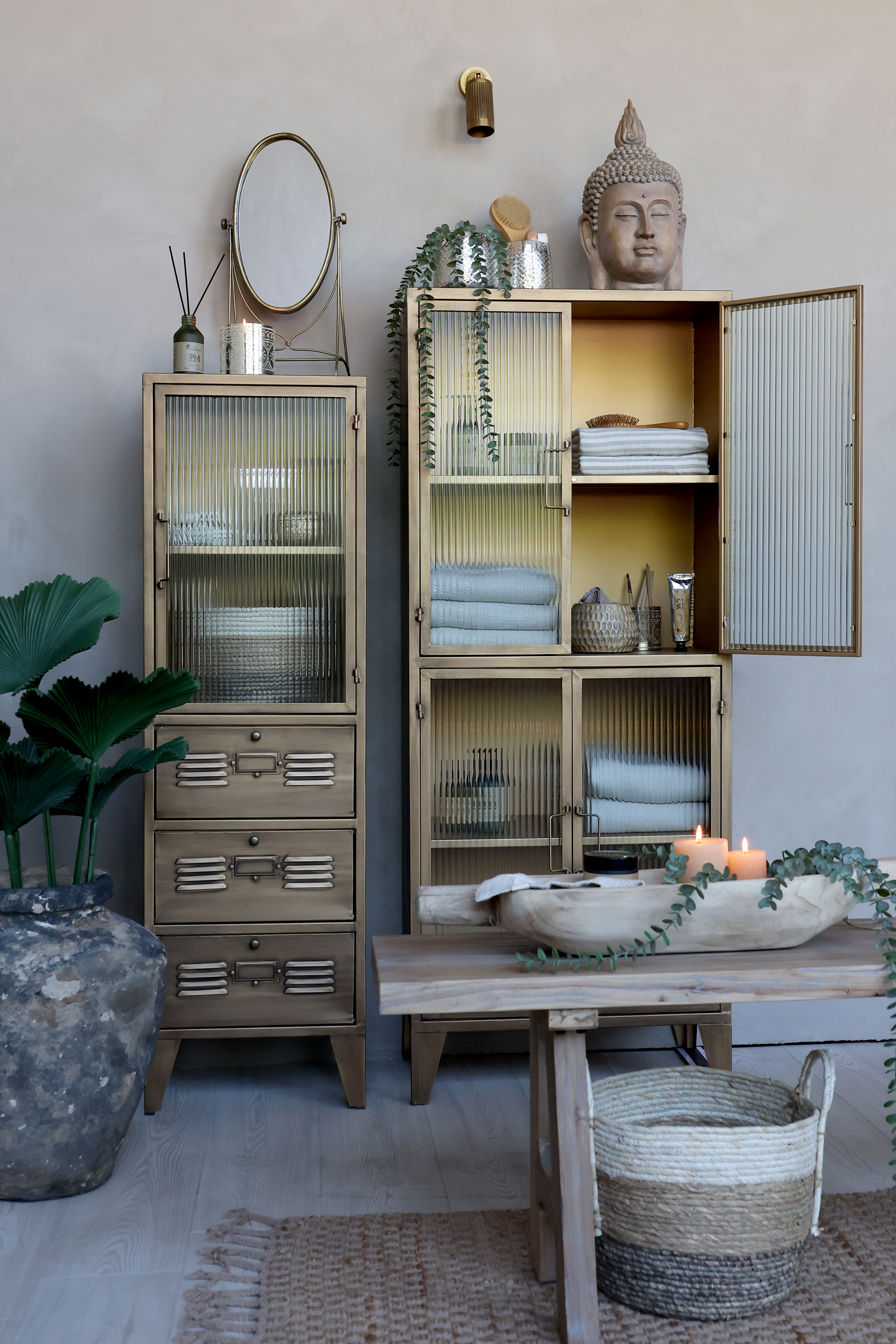 Display cabinet with 4 glass doors - Display cabinet - H149.5/L60/W33 cm - Antique Brass - 3