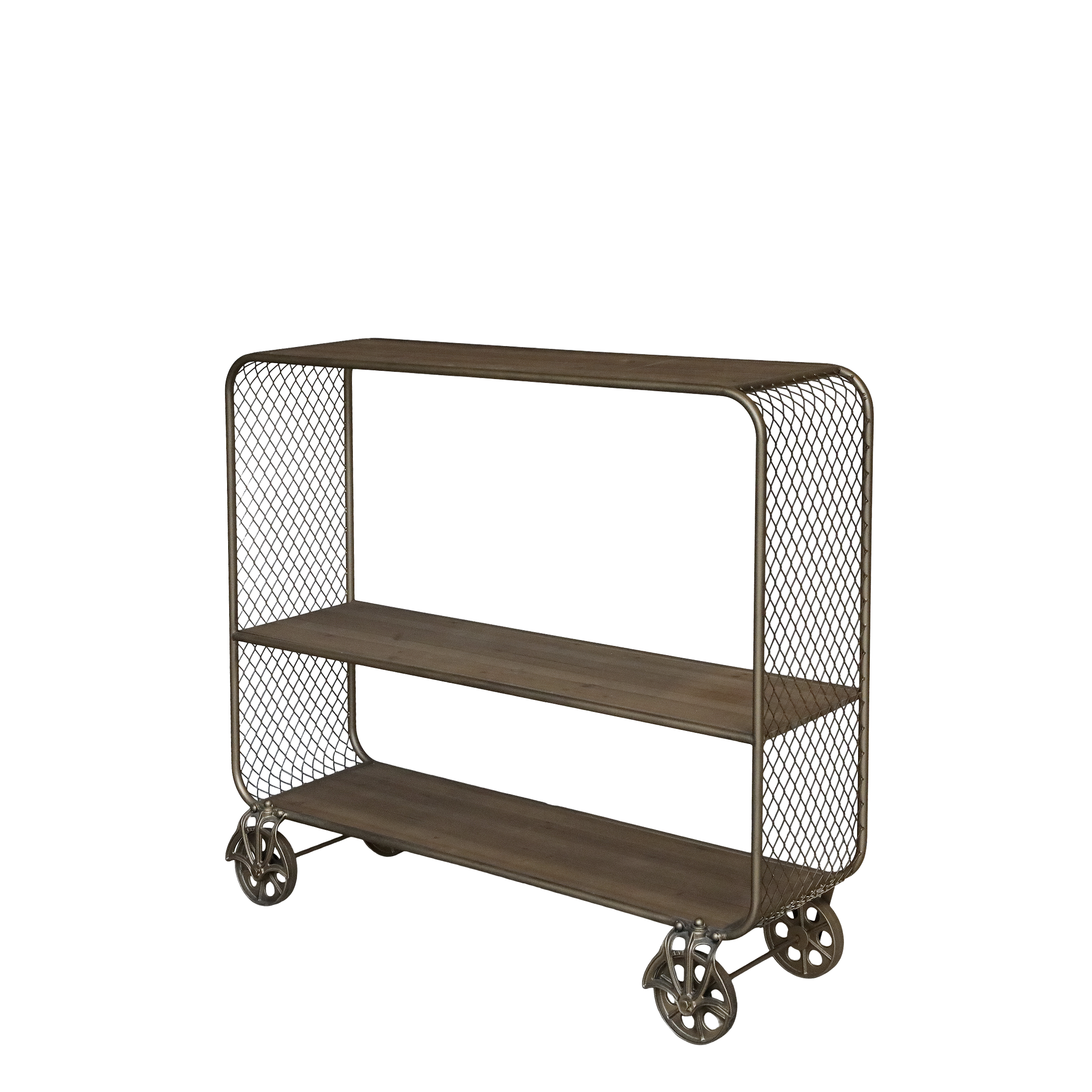 Vagn på hjul med trähyllor - Vagn - H99/L114/B35 cm - Antik Mässing - 2
