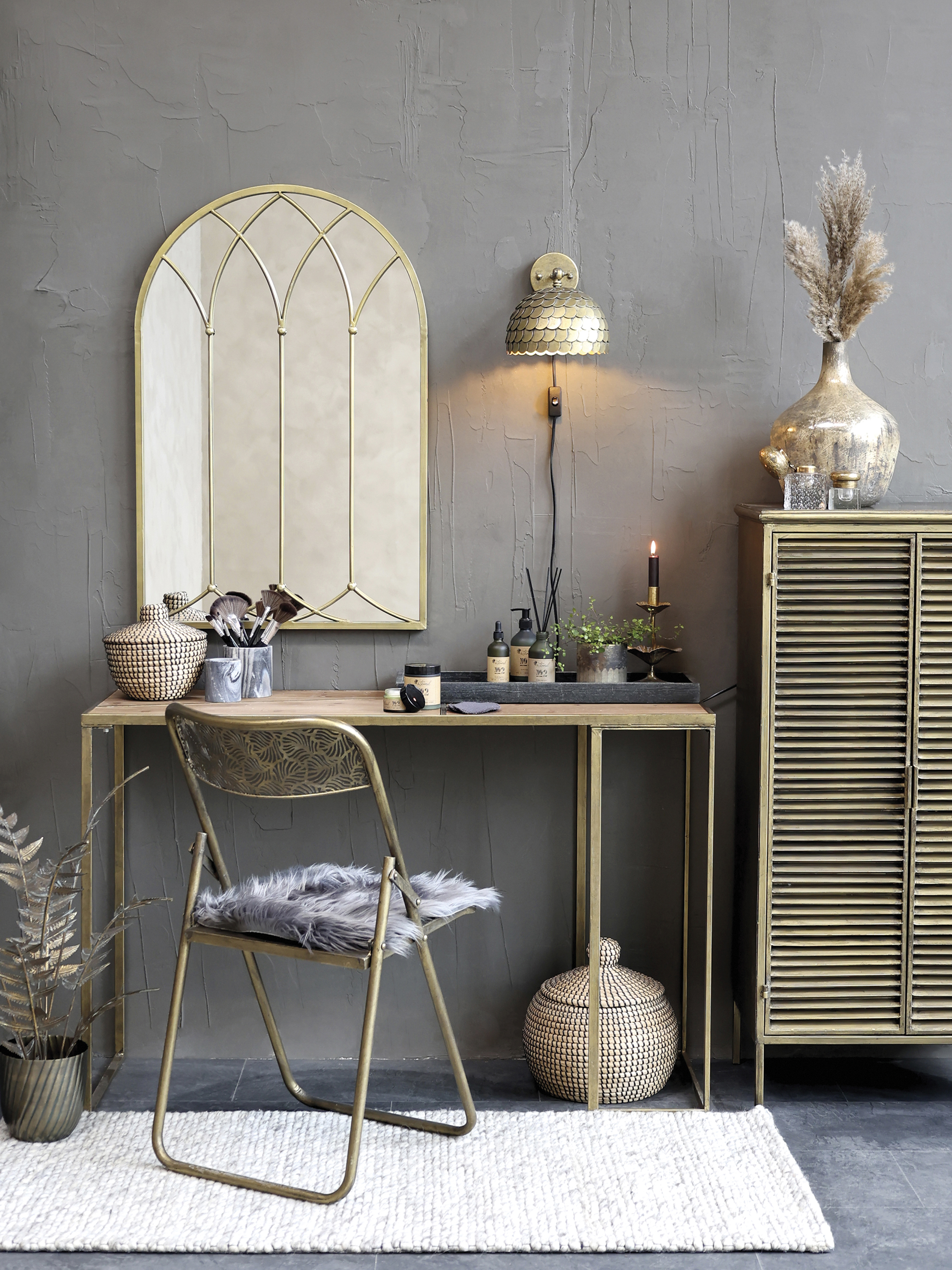 Cabinet with 2 slatted doors - Cabinet - H116/L60/W36.5 cm - Antique Brass - 4