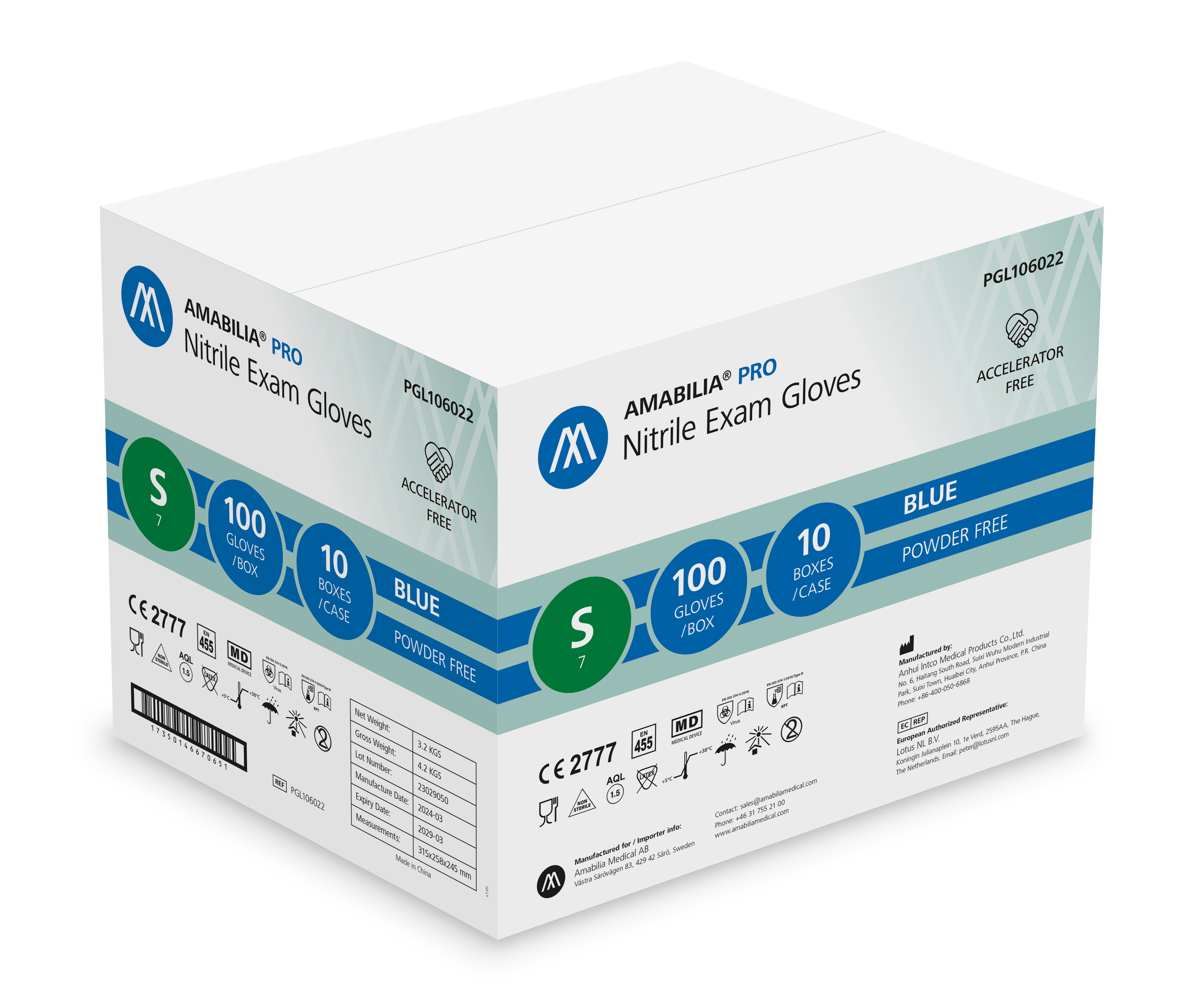 Examination glove Accelerator-free nitrile S Blue 10 x 100 pcs