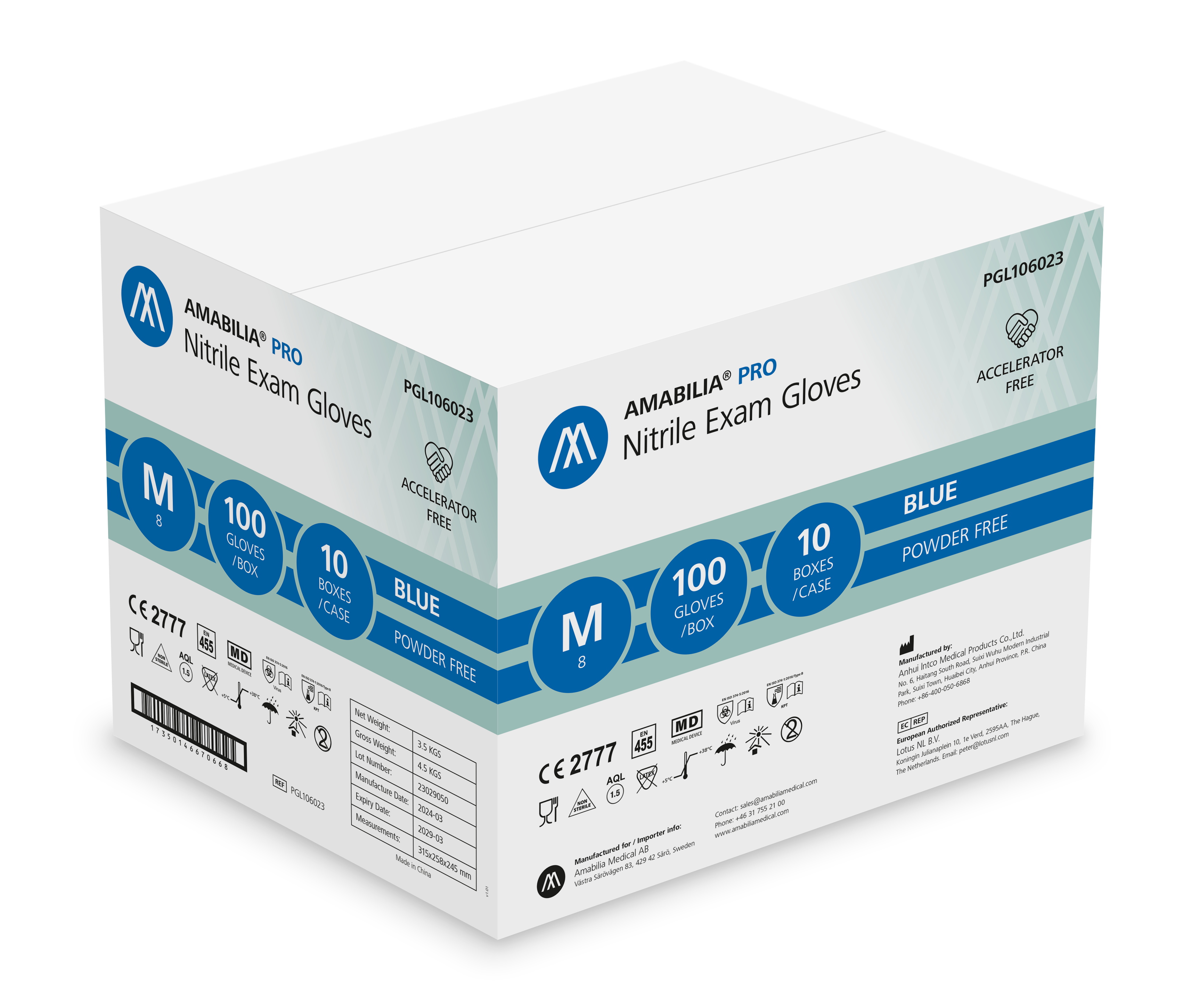 Examination glove Accelerator-free nitrile M Blue 10 x 100 pcs