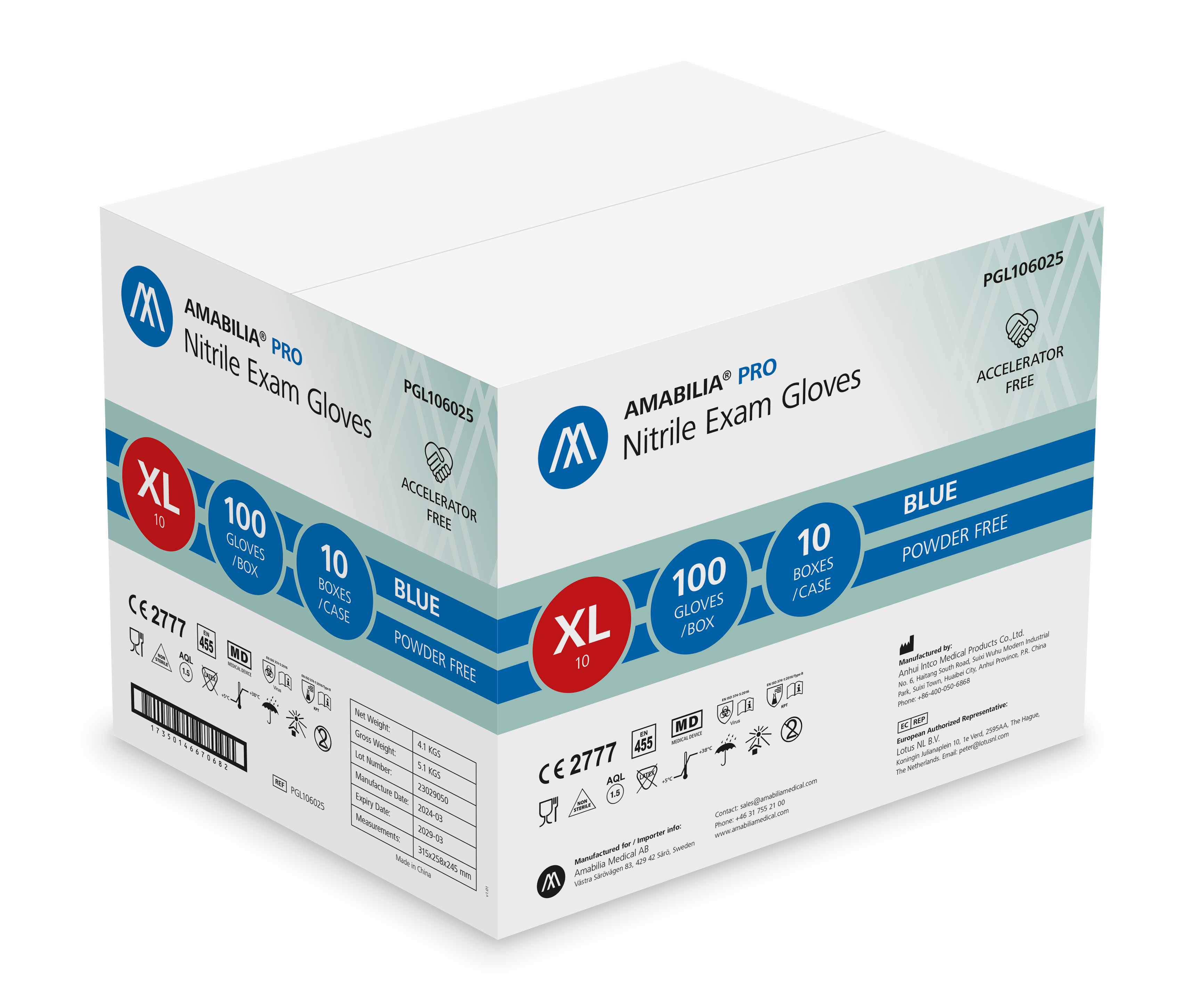 Examination glove Accelerator-free nitrile XL Blue 10 x 100 pcs