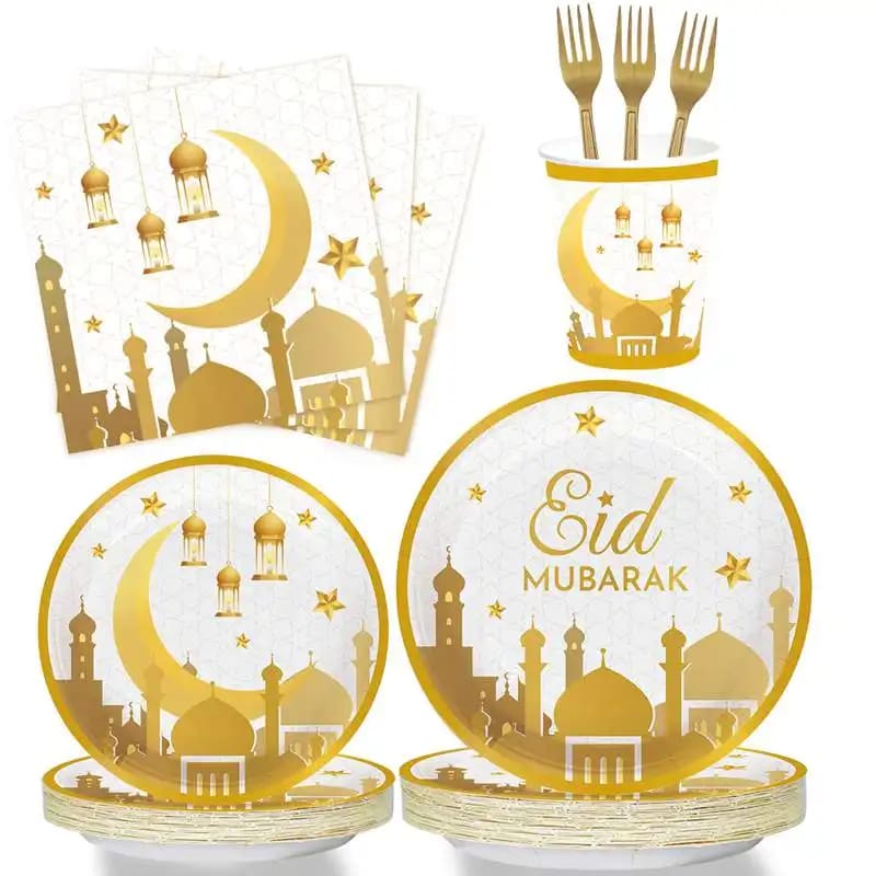 Ramadan Dekoration - Engångsservis set 8 personer - 48 st - Vit