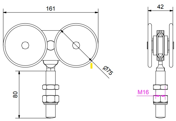 Hängrulle 56C/S Metall bult 70mm 305  - 2