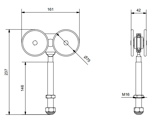 Hängrulle 56CX/S Metall bult 140mm 305  - 2