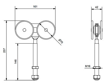 Hängrulle 56CX/S Metall bult 140mm 305 