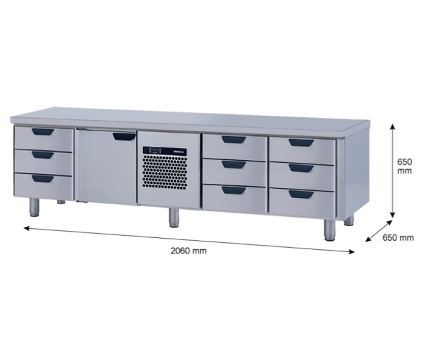 Porkka - Grillkylbänk GNL -  Kylaggregat, 4 Moduler - Mått: 2060 x 650 x 650mm - 64