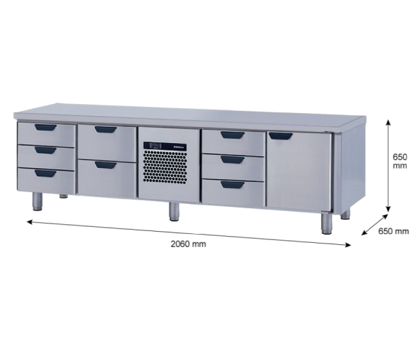 Porkka - Grillkylbänk GNL -  Kylaggregat, 4 Moduler - Mått: 2060 x 650 x 650mm - 72
