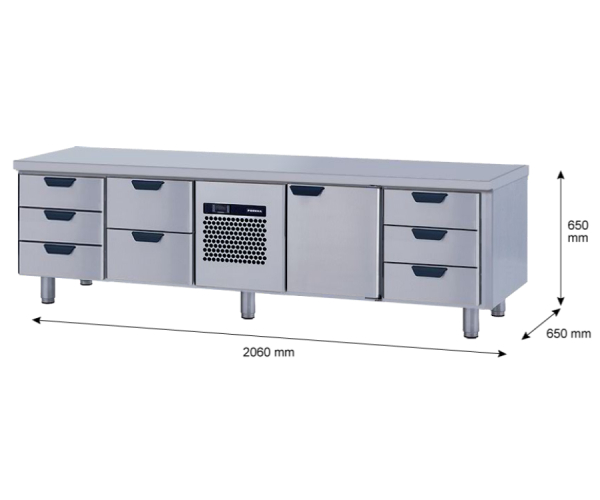 Porkka - Grillkylbänk GNL -  Kylaggregat, 4 Moduler - Mått: 2060 x 650 x 650mm - 68
