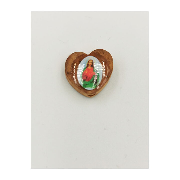 Second Hand jewelry - Wooden Enamel Heart of Mary Vintage