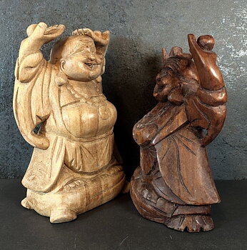 Happy Buddha Staty i Trä