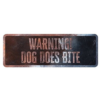 Varningsskylt "WARNING! DOG DOES BITE" Svart 40x13x0,3cm