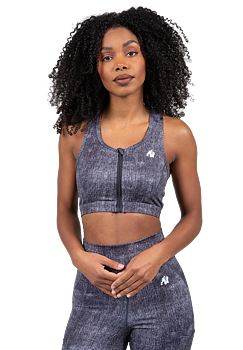 Camilla Zip-Front Sports Bra, blue denim