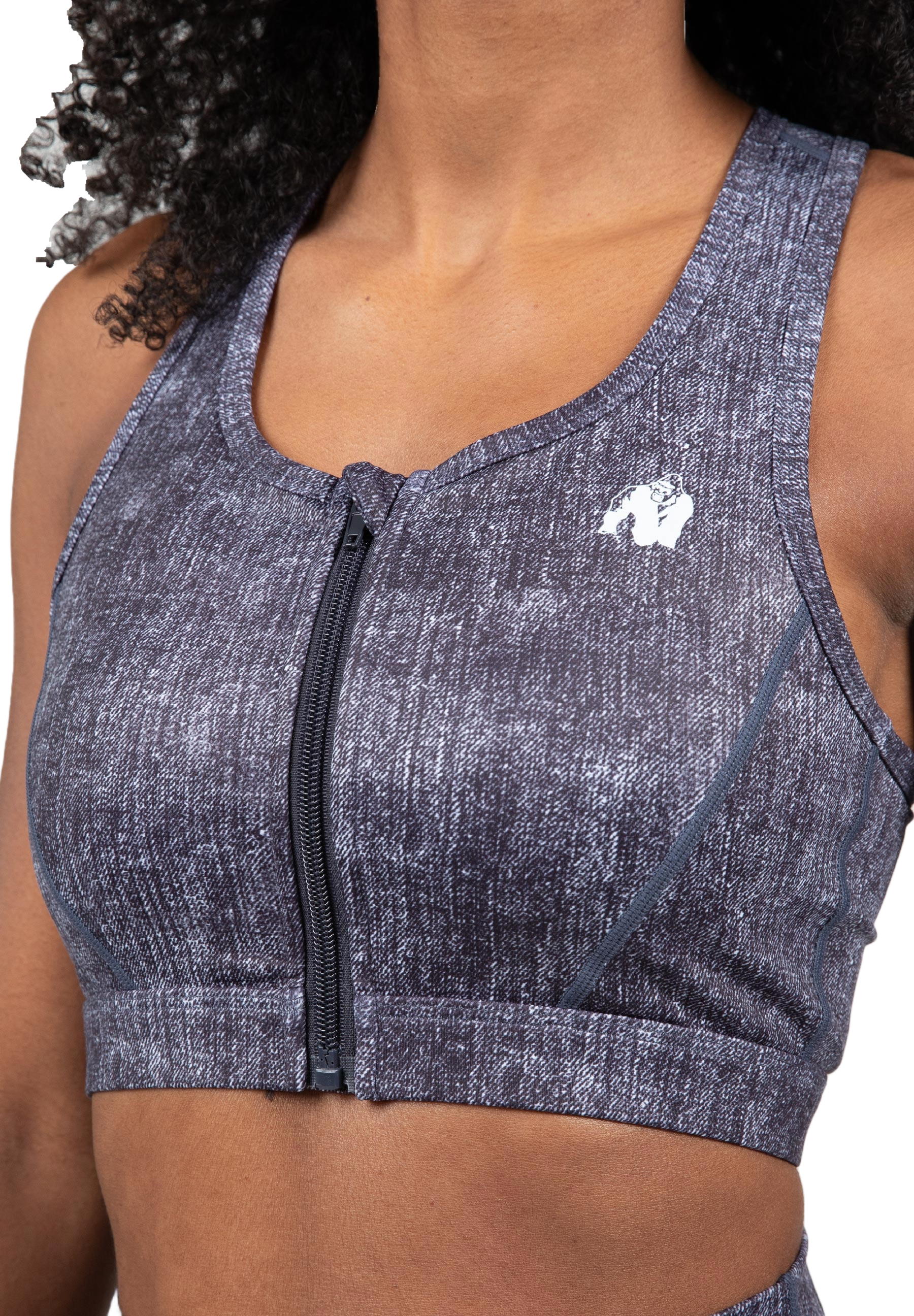 Camilla Zip-Front Sports Bra, blue denim - 6