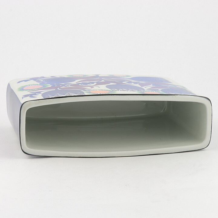 Berte Jessen (Tenera 1958) Block Vase with Blue/Purple Flower Decor 19/15 cm