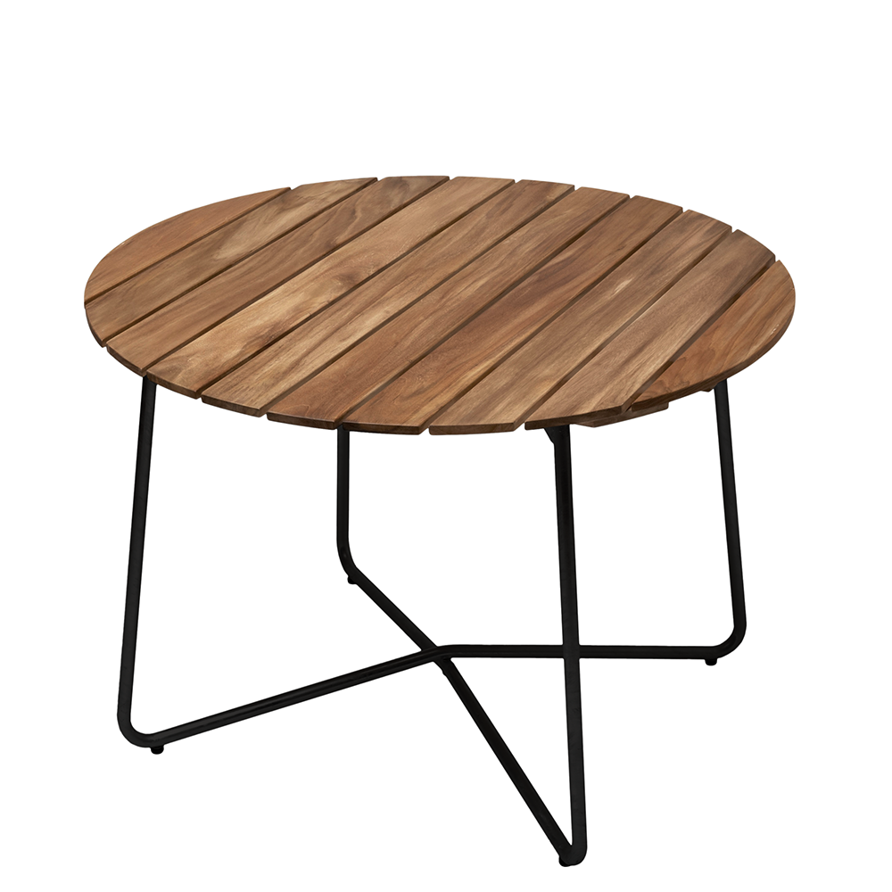 Runt bord 9A teak / svart stativ  (2 storlekar) - Grythyttans stålmöbler