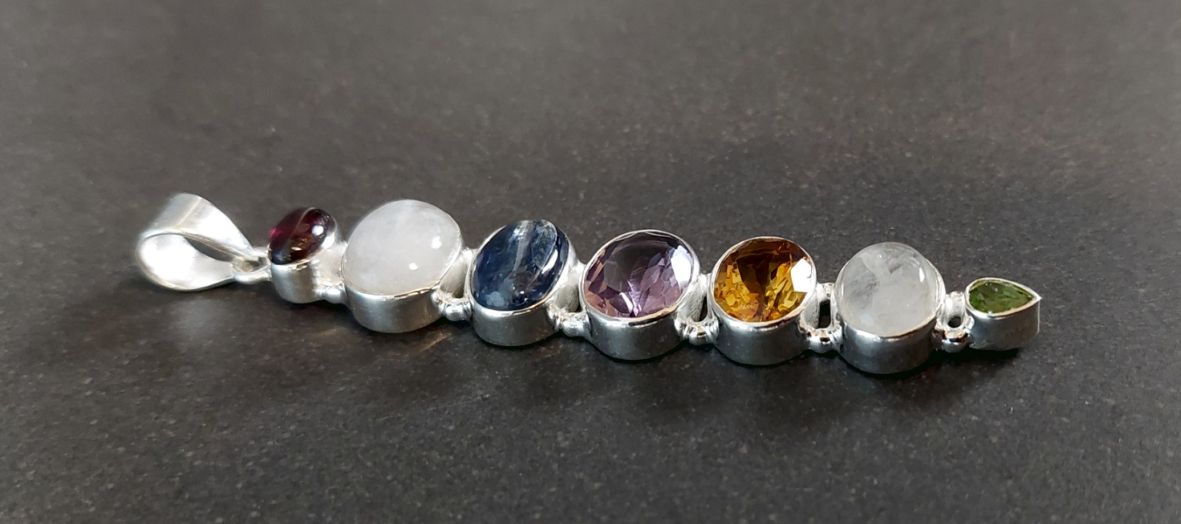 Cabochon Hänge i Äkta Silver med Fascettslipad stenar - 2