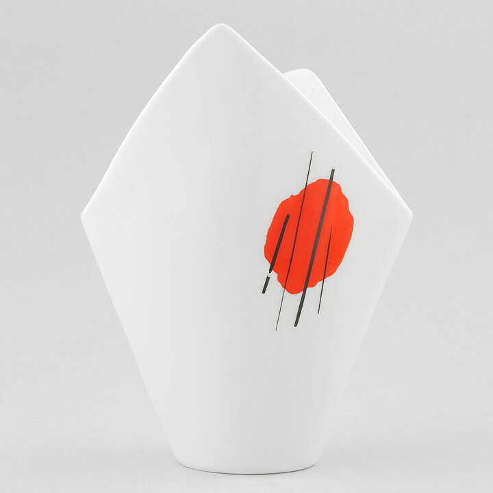 Hans Stangl (1950s) White Modern Vase with Red Decor 16 cm