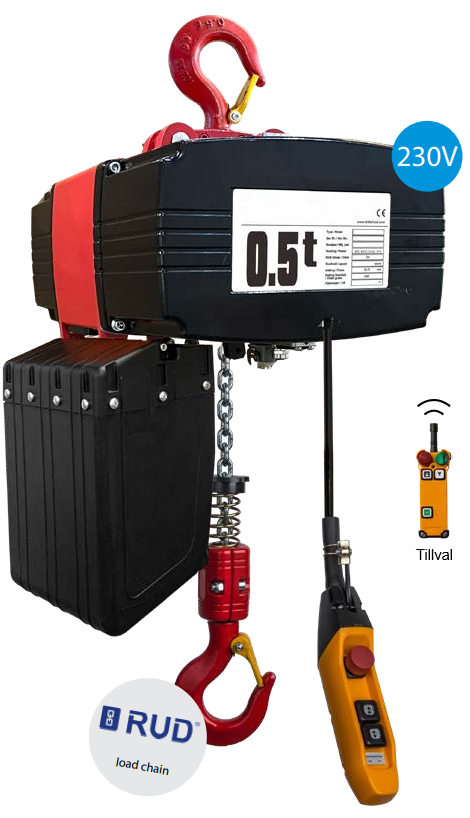 Kättingtelfer DMH, Maxlast: 250 kg / Lyfthastigheter: 7/1,8 m/min / Lyfthöjd: 3 m