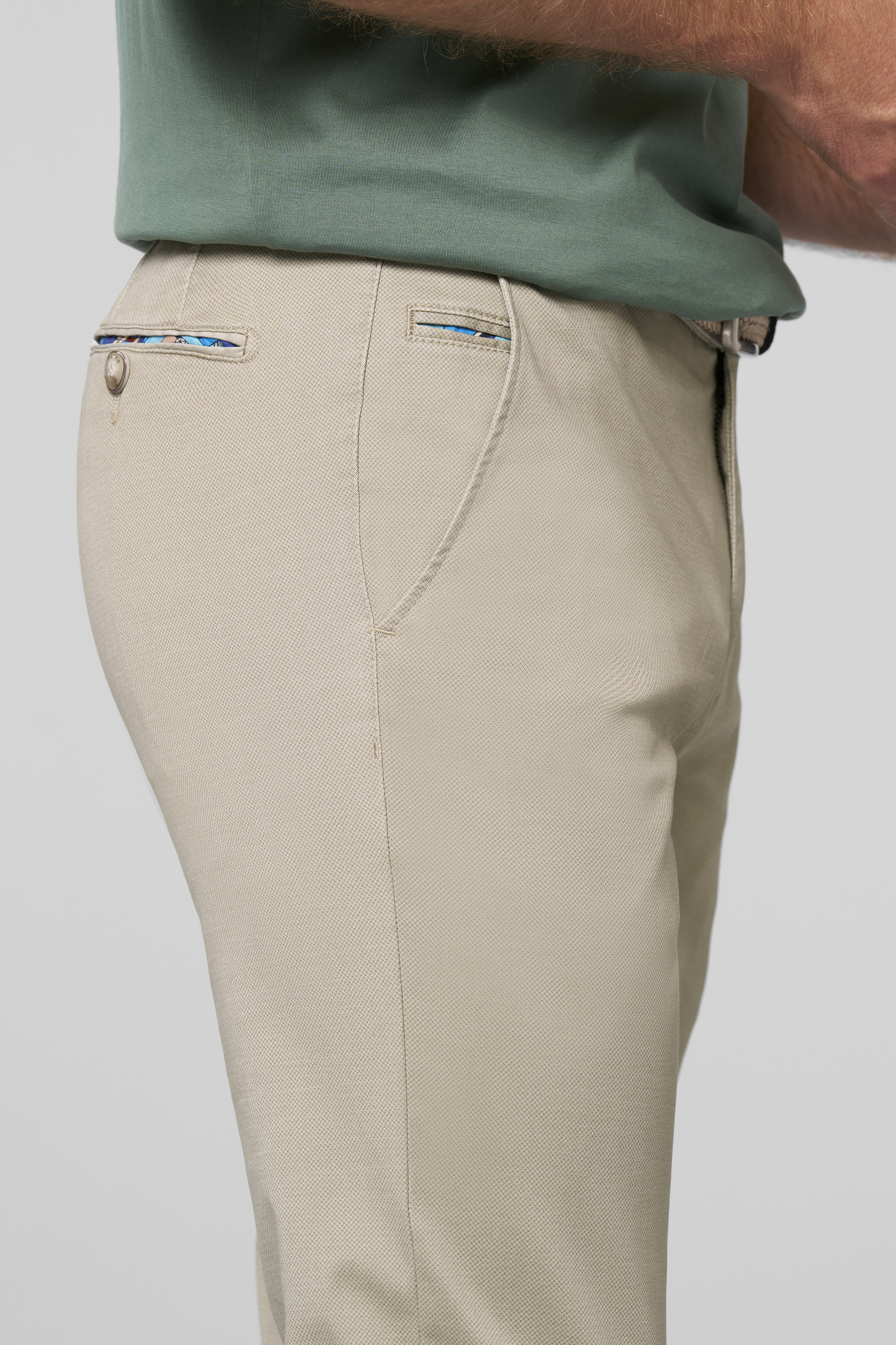 Beige chinos i Fine Micro Print och modern passform (Meyer / Bonn) (finns i strl 26) - 3