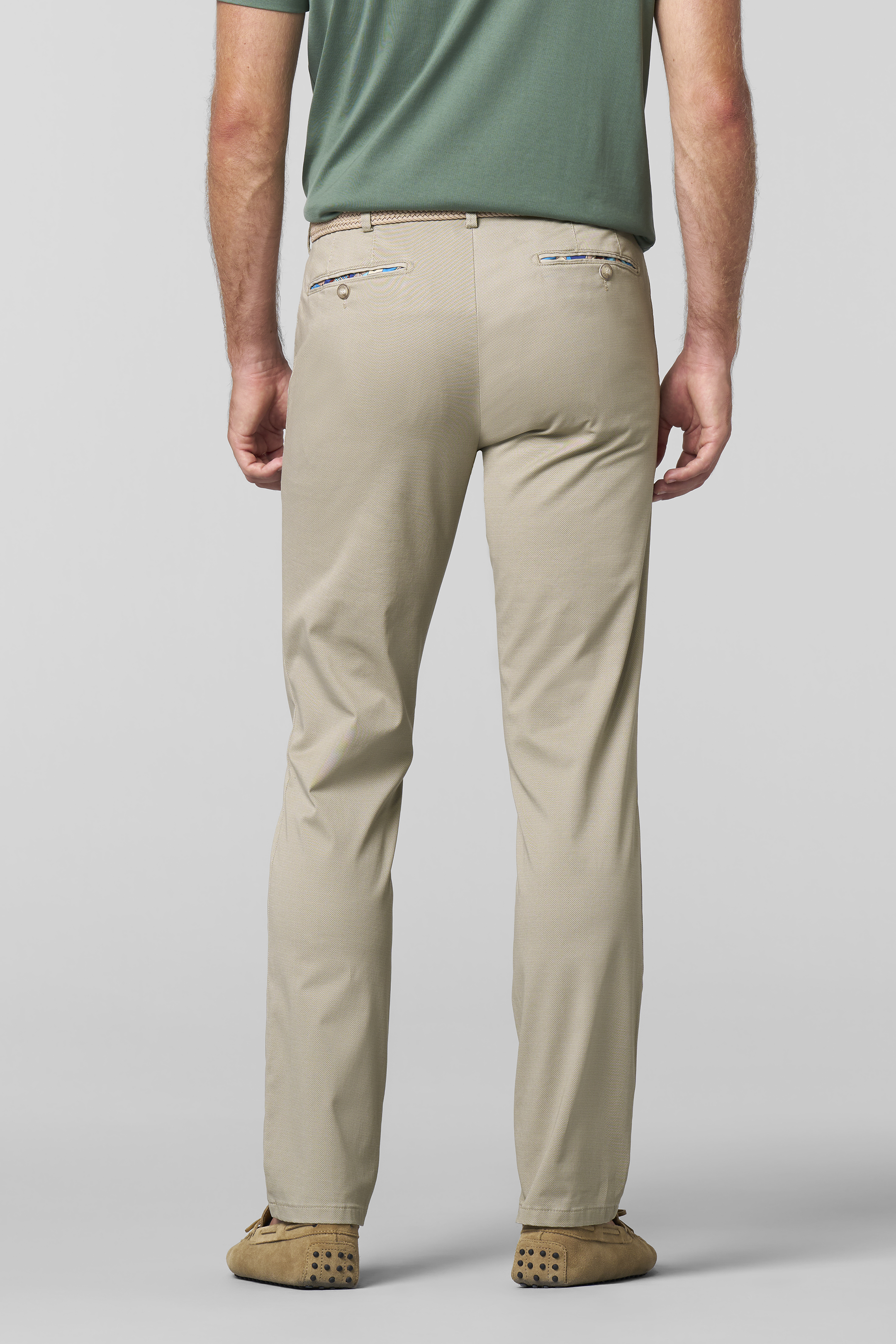 Beige chinos i Fine Micro Print och modern passform (Meyer / Bonn) (finns i strl 26) - 2