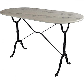 Bistrobord gjutjärn med oval marmorskiva 120 x 60 cm