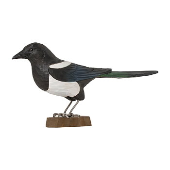 DecoBird Magpie, hand-carved wooden bird painted with environmentally friendly colours