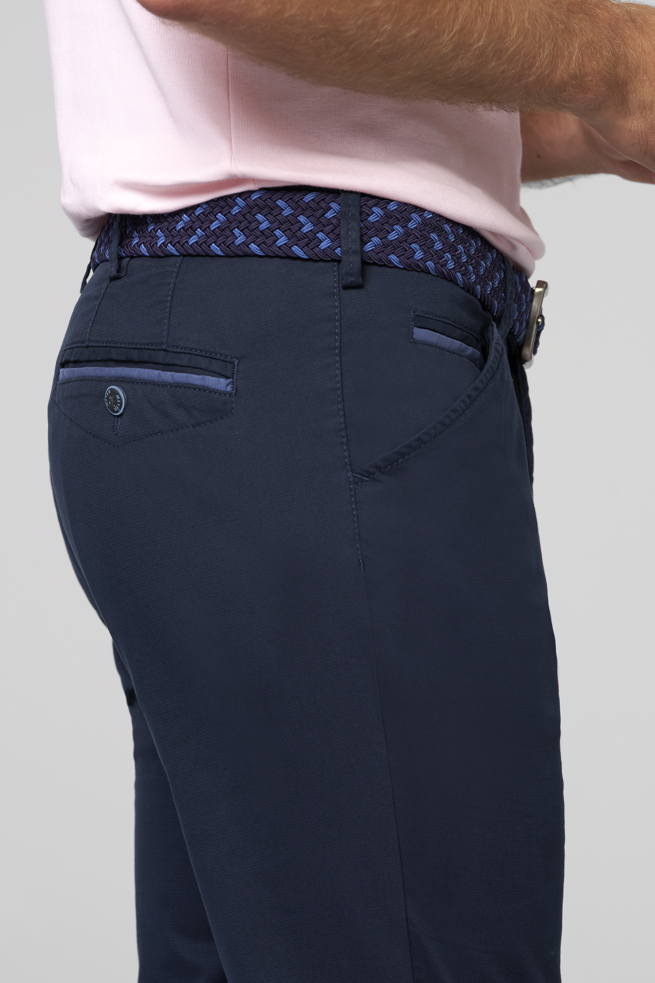 Blå (navy) chinos i Micro Fantasy och  modern passform (Meyer / Chicago) (finns i strl 26) - 3