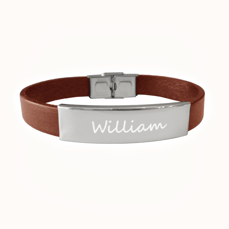 Cognacfarbenes persönliches Lederarmband mit Gravur - Edelstahl