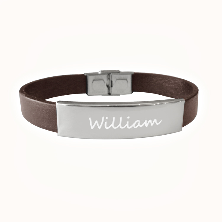 Braunes persönliches Lederarmband mit Gravur - Rostfreier Stahl