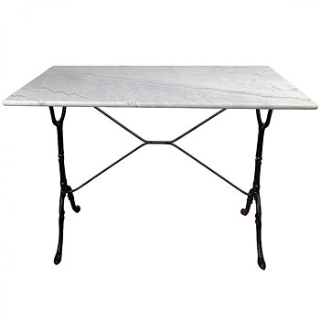 Bistrobord gjutjärn med rektangulär marmorskiva 100 x 60 cm