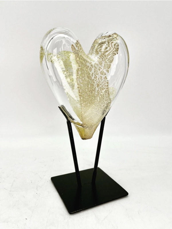 Corazón de cristal sobre soporte - Escultura de cristal