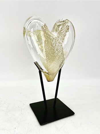 Corazón de cristal sobre soporte - Escultura de cristal