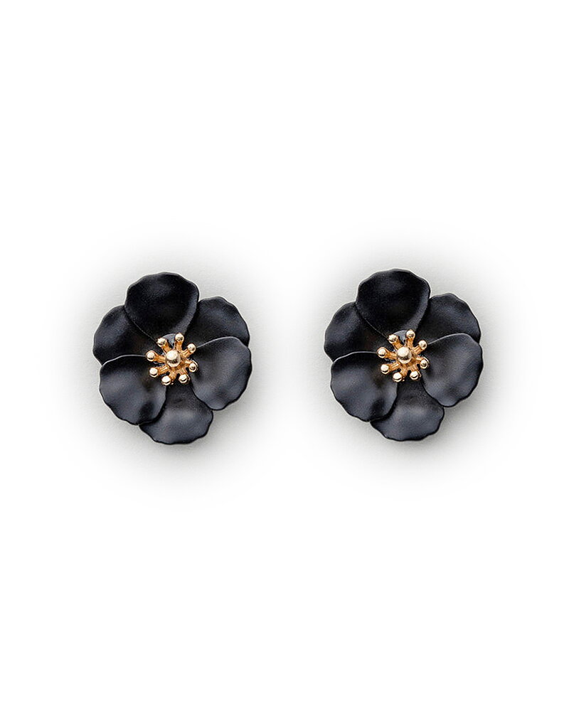 Örhänge Flower small pearl svart
