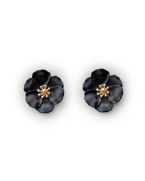 Örhänge Flower small pearl svart